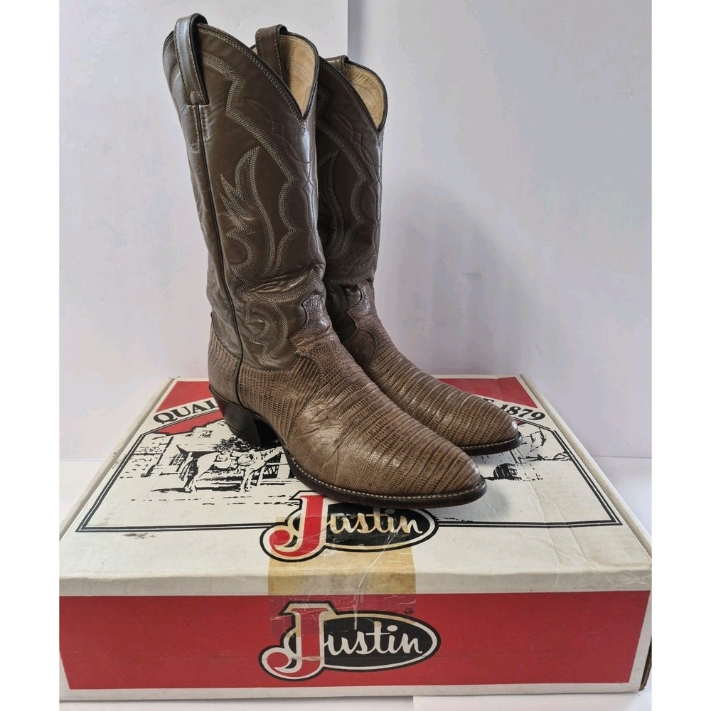 Vintage Justin Lizard Skin Western Cowboy Boots Men's Size 9 D Made In USA 8493